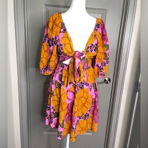 FARM Rio Vibrant Pink and Orange Dress